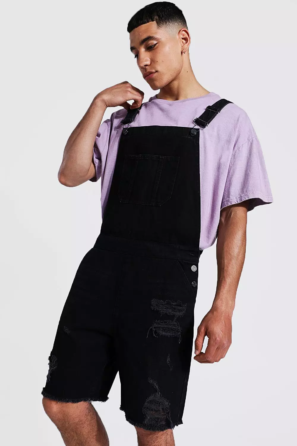 Mens black hot sale dungaree shorts